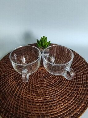 Pair of Clear Glass Tea & Coffee Cups - Transparent Set of 2